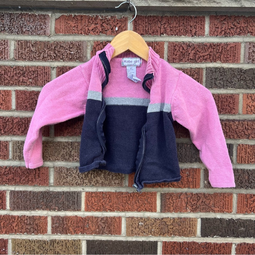 Kobe girl Pink and Navy Blue Silver Striped Full Zip Sweater Jacket